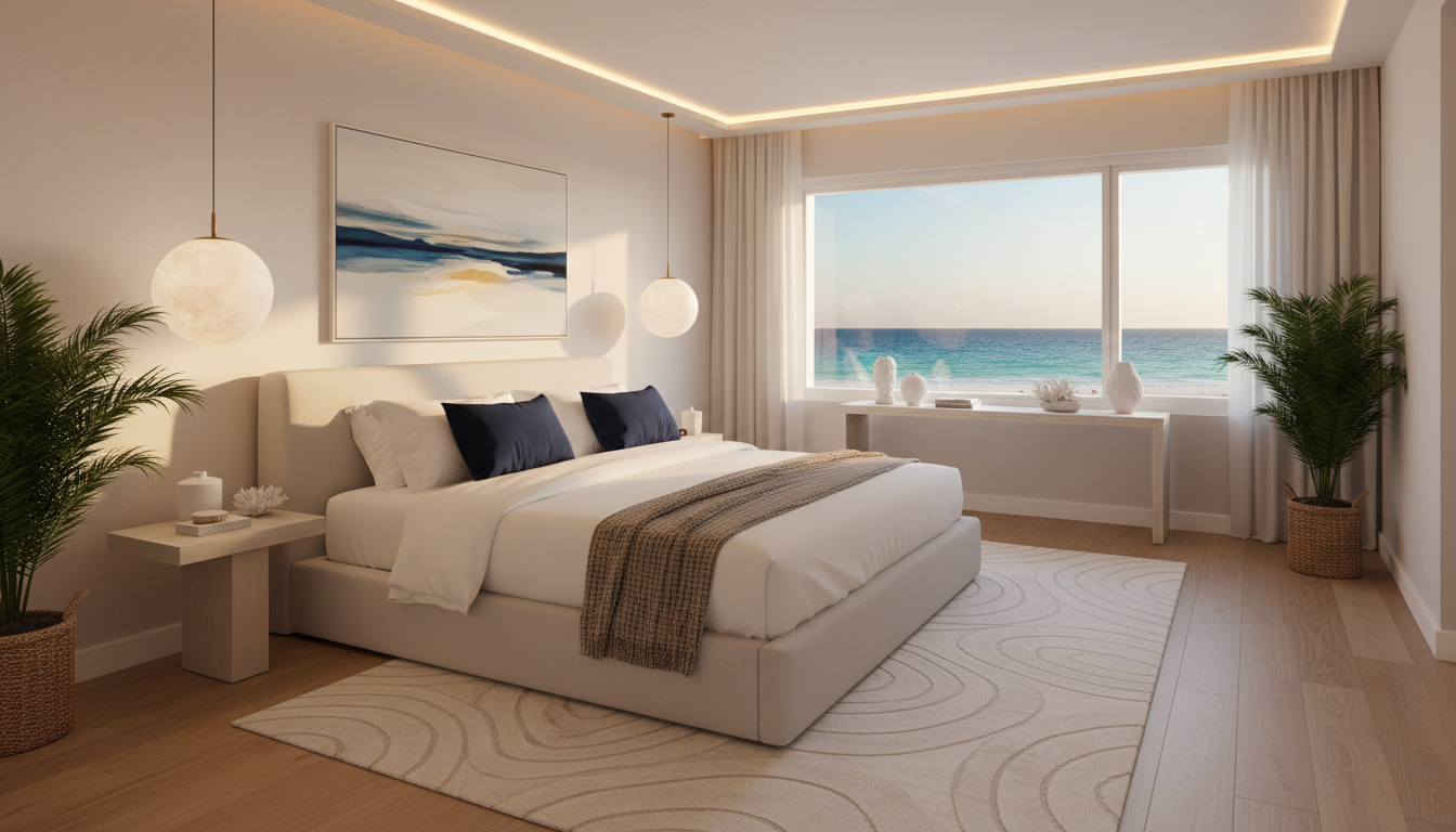 Serene master bedroom with coastal accents